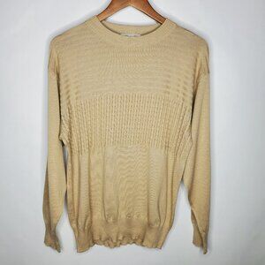 Marcello Made In Italy Mens Tan Cable Knit Pullover Sweater Size M Ribbed Casual